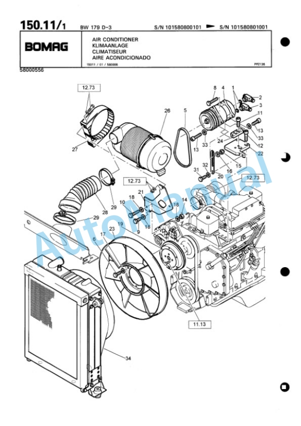 Bomag BW 179 D-3 Single Drum Wheel Drive Vibratory Roller Spare Parts Catalogue 00815380-3