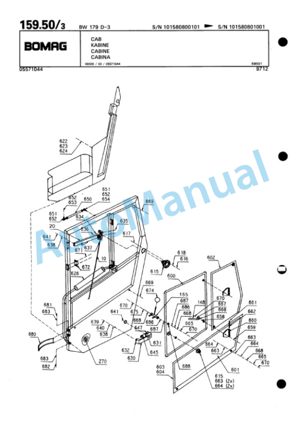 Bomag BW 179 D-3 Single Drum Wheel Drive Vibratory Roller Spare Parts Catalogue 00815380-5