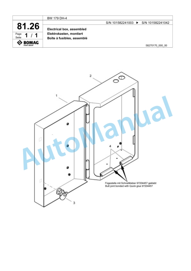 Bomag BW 179 DH-4 Single Drum Wheel Drive Vibratory Roller Spare Parts Catalogue 00817767-2