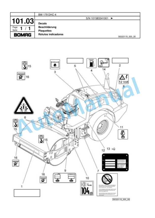 Bomag BW 179 DHC-4 Single Drum Wheel Drive Vibratory Roller Spare Parts Catalogue 00818547-3