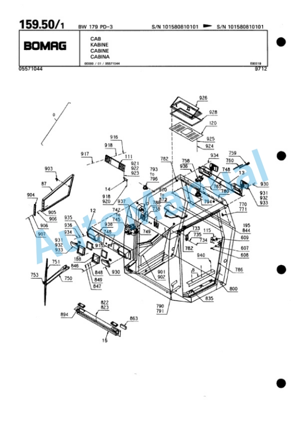 Bomag BW 179 PD-3 Single Drum Wheel Drive Vibratory Roller Spare Parts Catalogue 00815381-4