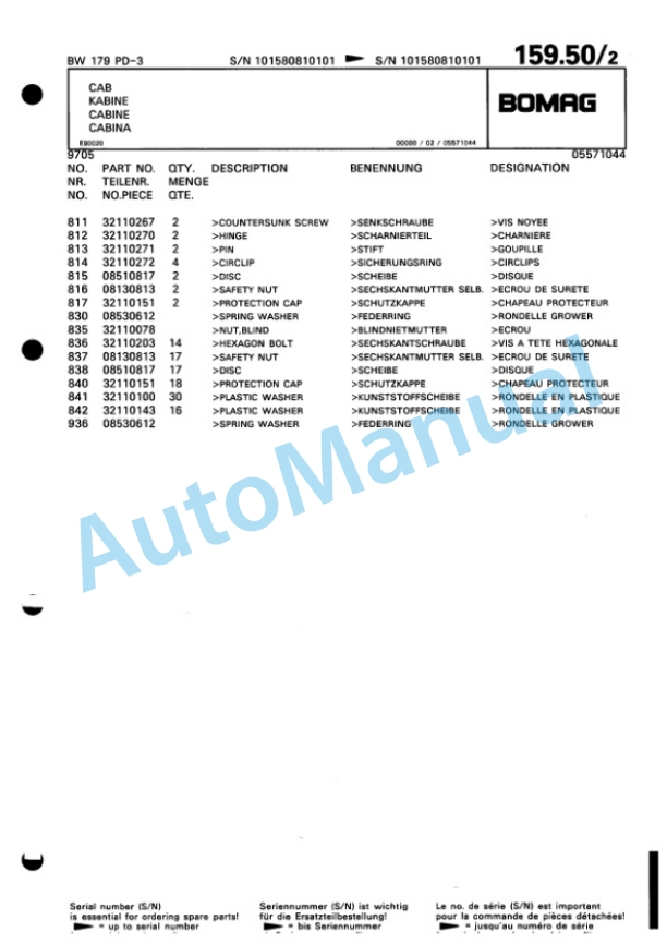Bomag BW 179 PD-3 Single Drum Wheel Drive Vibratory Roller Spare Parts Catalogue 00815381-5
