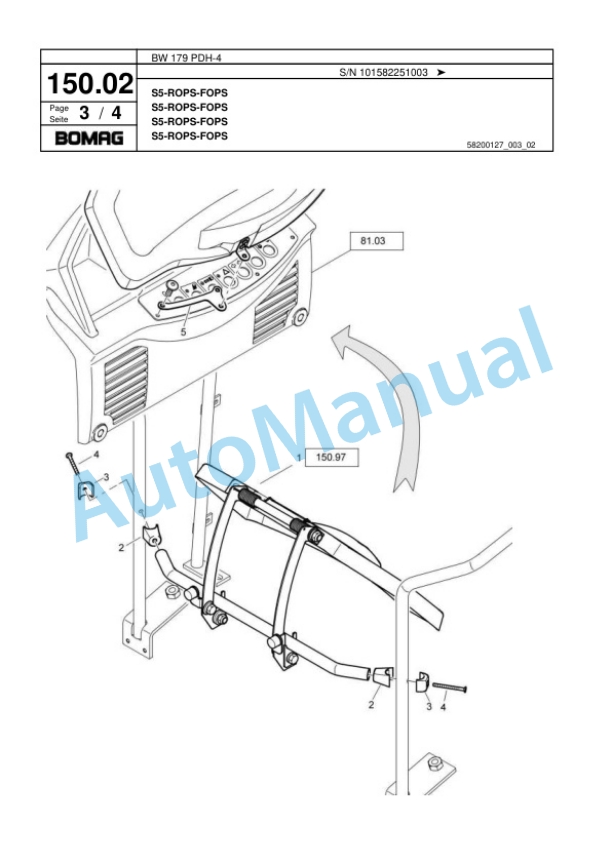 Bomag BW 179 PDH-4 Single Drum Wheel Drive Vibratory Roller Spare Parts Catalogue 00817769-4