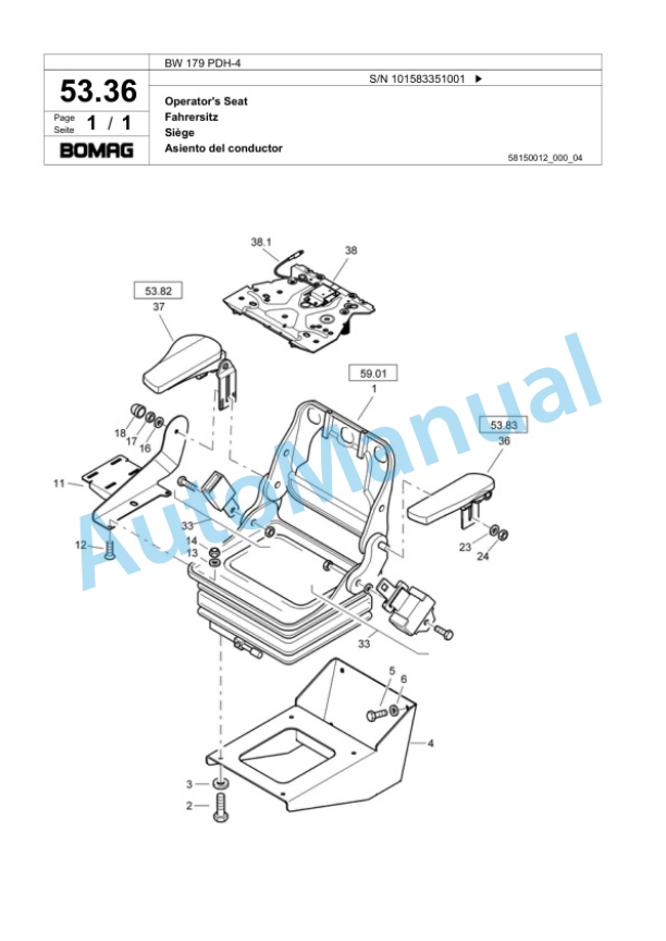 Bomag BW 179 PDH-4 Single Drum Wheel Drive Vibratory Roller Spare Parts Catalogue 00818549-2