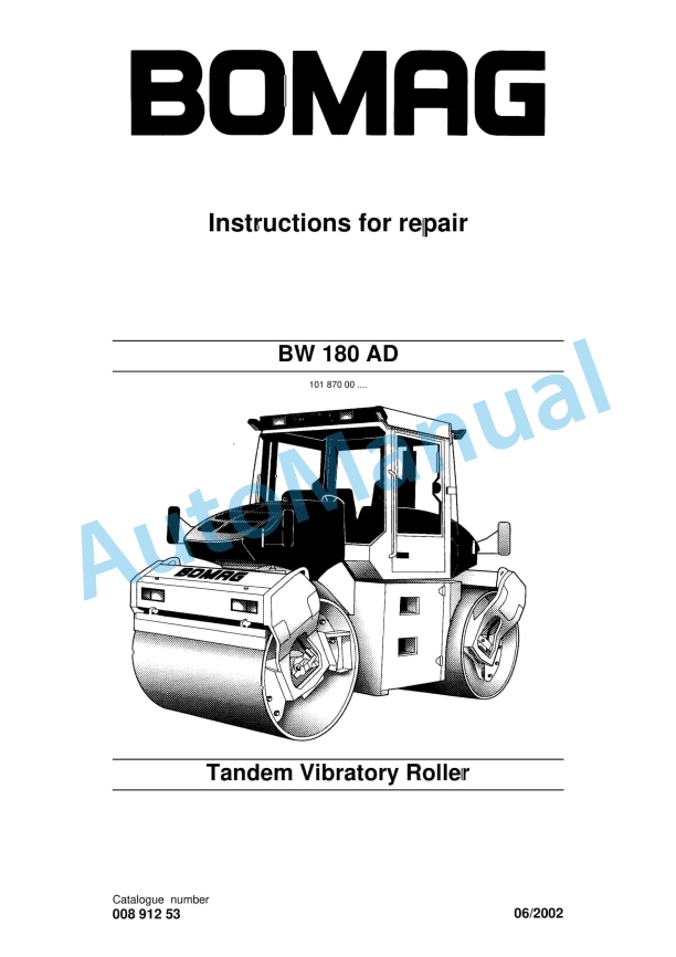 Bomag BW 180 AD Tandem Vibratory Roller Repair Instructions 00891253