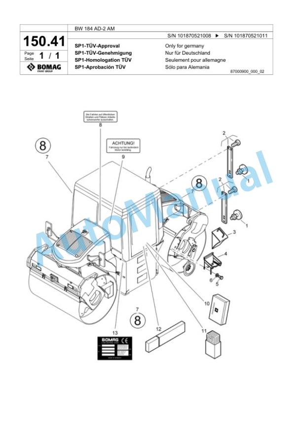 Bomag BW 184 AD-2 AM Tandem Vibratory Roller Spare Parts Catalogue 00817600-4