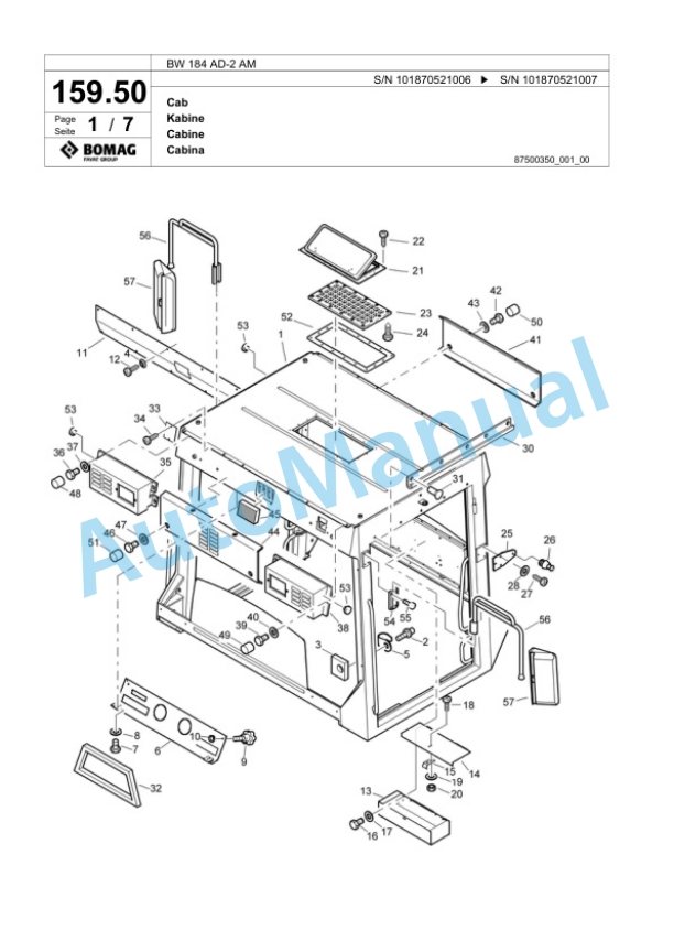 Bomag BW 184 AD-2 AM Tandem Vibratory Roller Spare Parts Catalogue 00817600-5
