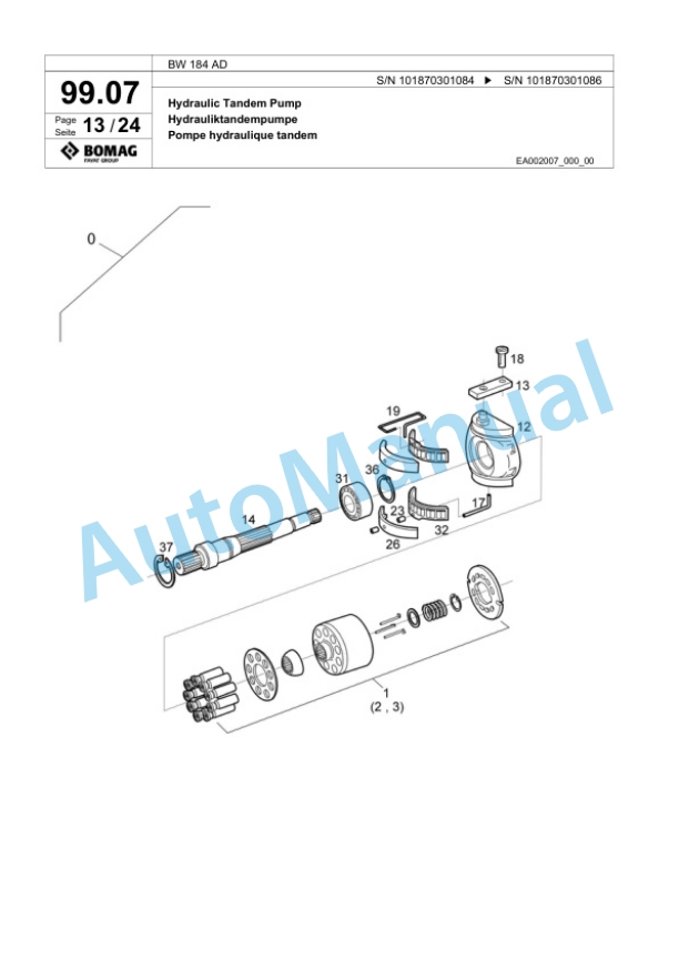 Bomag BW 184 AD Tandem Vibratory Roller Spare Parts Catalogue 00817514-3