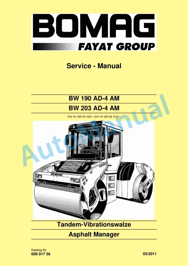 Bomag BW 190 AD-4 AM, BW 203 AD-4 AM Tandem Vibratory Roller Service Manual 00891756