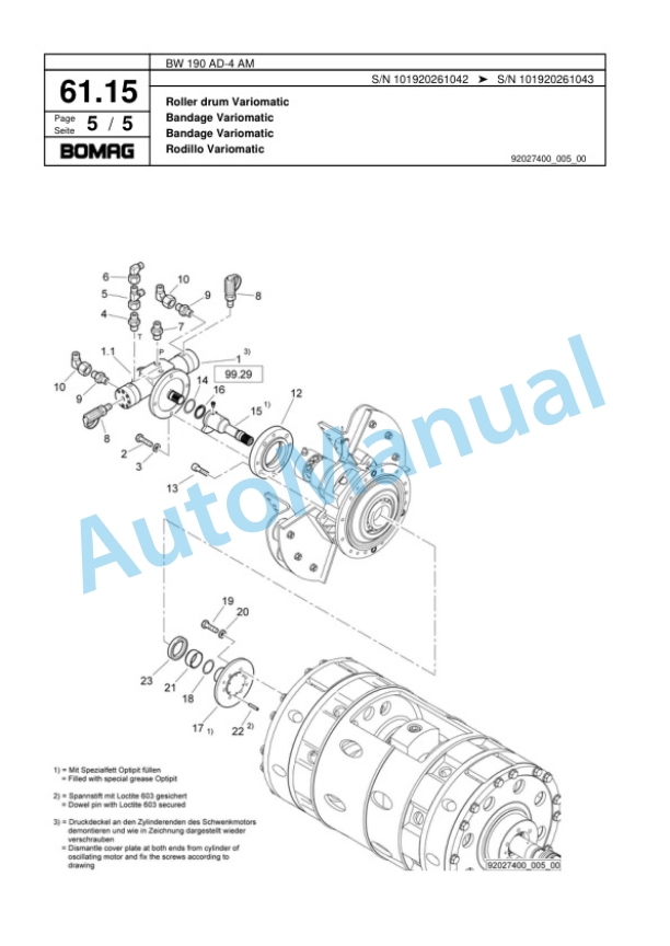 Bomag BW 190 AD-4 AM Tandem Vibratory Roller Spare Parts Catalogue 00817825-2