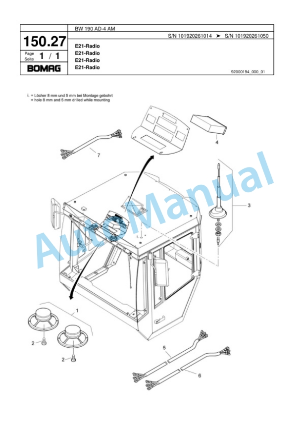 Bomag BW 190 AD-4 AM Tandem Vibratory Roller Spare Parts Catalogue 00817825-5