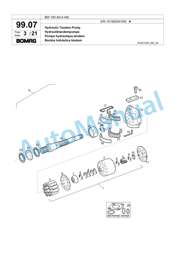 Bomag BW 190 AD-4 AM Tandem Vibratory Roller Spare Parts Catalogue 00818309-3