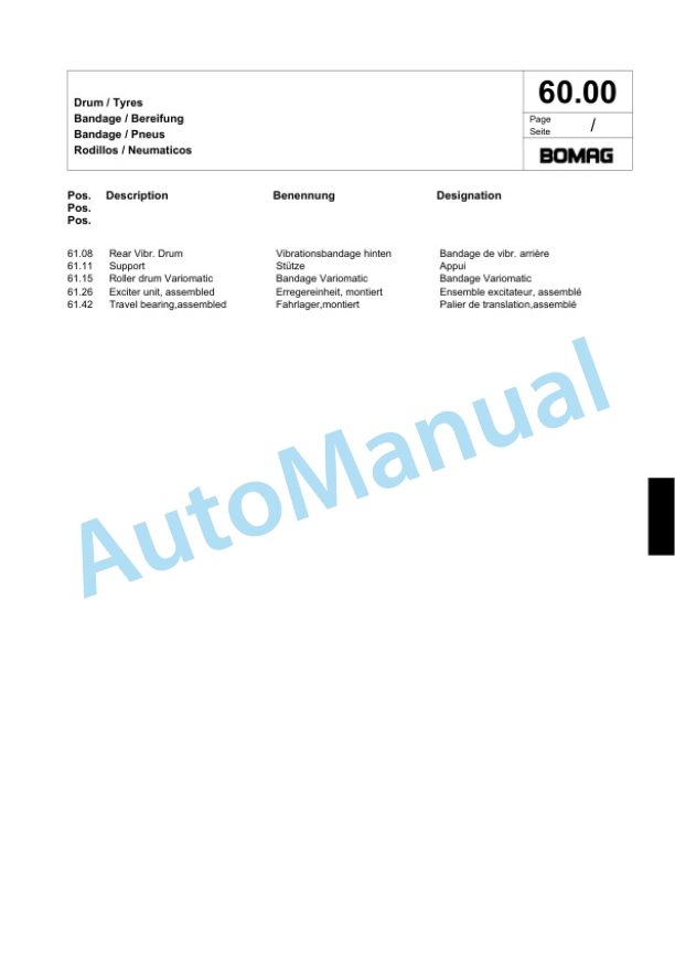 Bomag BW 190 AD-4 AM Tandem Vibratory Roller Spare Parts Catalogue 00824021-2
