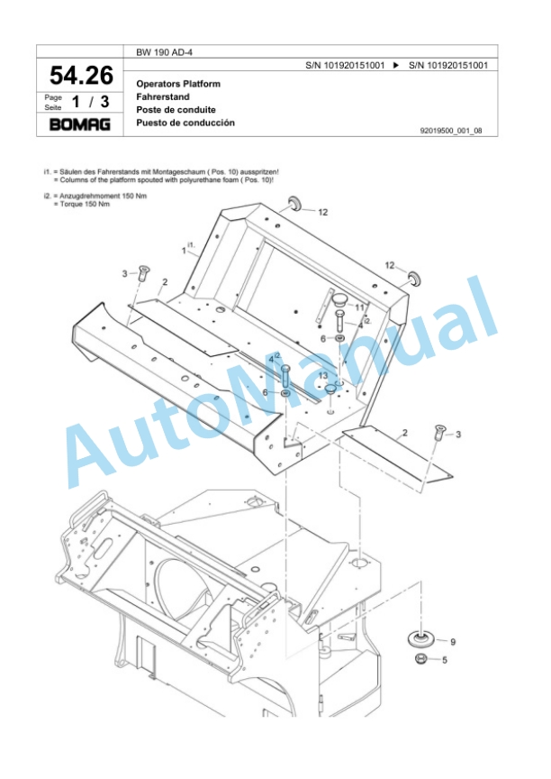 Bomag BW 190 AD-4 Tandem Vibratory Roller Spare Parts Catalogue 00818379-2