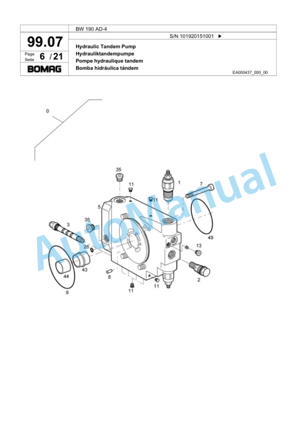 Bomag BW 190 AD-4 Tandem Vibratory Roller Spare Parts Catalogue 00818379-3