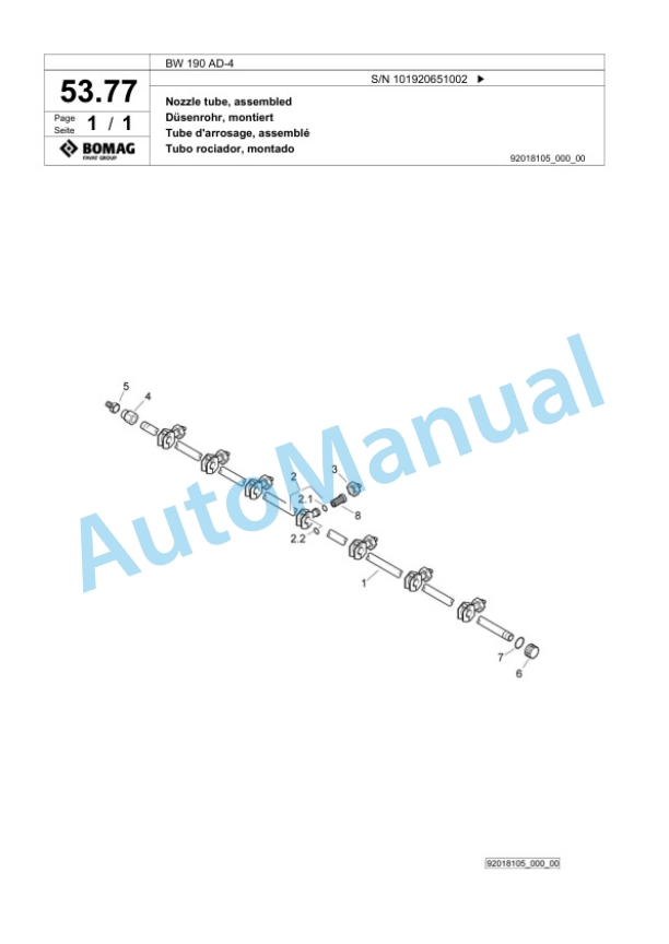 Bomag BW 190 AD-4 Tandem Vibratory Roller Spare Parts Catalogue 00818965-2