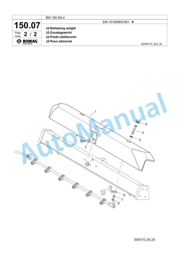 Bomag BW 190 AD-4 Tandem Vibratory Roller Spare Parts Catalogue 00818965-5