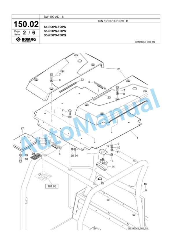 Bomag BW 190 AD-5 Tandem Vibratory Roller Spare Parts Catalogue 00824651-3