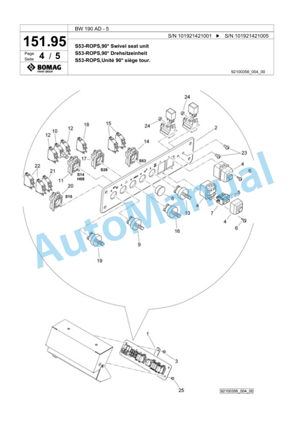 Bomag BW 190 AD-5 Tandem Vibratory Roller Spare Parts Catalogue 00824651-4