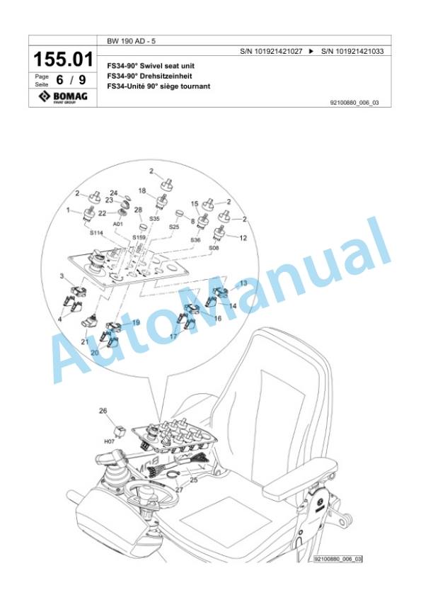 Bomag BW 190 AD-5 Tandem Vibratory Roller Spare Parts Catalogue 00824651-5