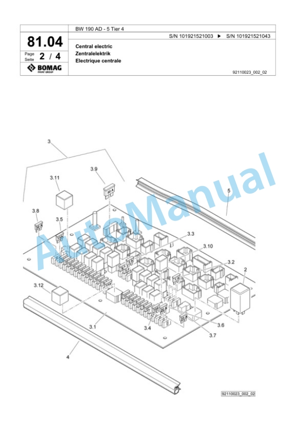 Bomag BW 190 AD-5 Tier 4 Tandem Vibratory Roller Spare Parts Catalogue 00824603-2