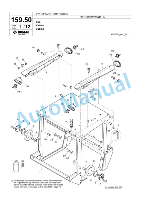 Bomag BW 190 AD-5 TIER4 - StageV Tandem Vibratory Roller Spare Parts Catalogue 00825631-5