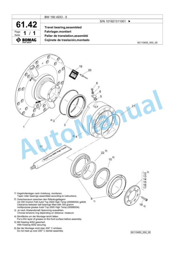 Bomag BW 190 ADO-5 Tandem Vibratory Roller Spare Parts Catalogue 00824363-2