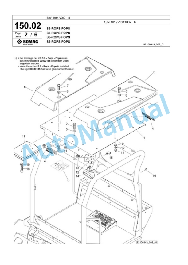Bomag BW 190 ADO-5 Tandem Vibratory Roller Spare Parts Catalogue 00824363-4