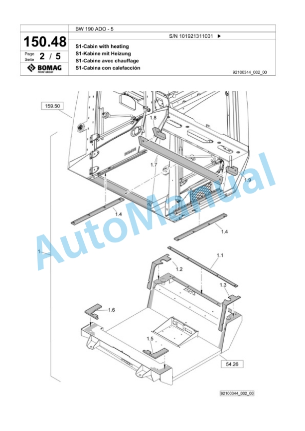 Bomag BW 190 ADO-5 Tandem Vibratory Roller Spare Parts Catalogue 00824363-5