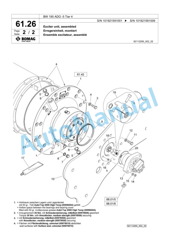Bomag BW 190 ADO-5 Tier 4 Tandem Vibratory Roller Spare Parts Catalogue 00824949-2