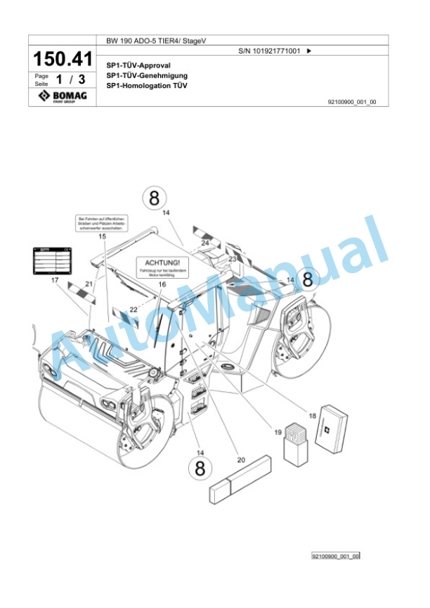 Bomag BW 190 ADO-5 TIER4 - StageV Tandem Vibratory Roller Spare Parts Catalogue 00825641-3