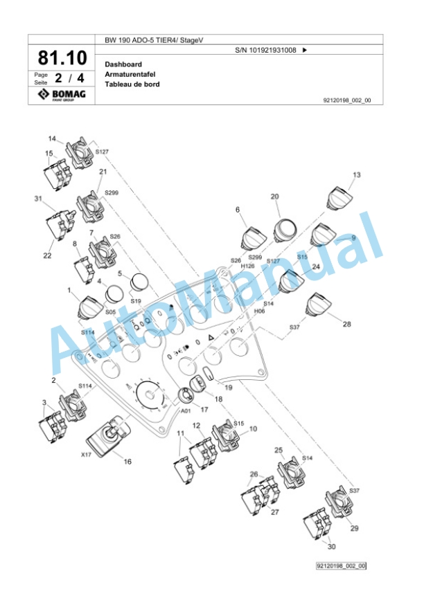 Bomag BW 190 ADO-5 TIER4 - StageV Tandem Vibratory Roller Spare Parts Catalogue 00826597-2