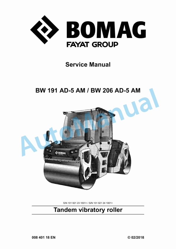 Bomag BW 191 AD-5 AM, BW 206 AD-5 AM Tandem Vibratory Rollers Service Manual 00840118