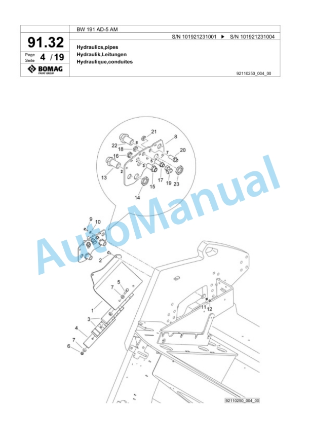 Bomag BW 191 AD-5 AM Tandem Vibratory Roller Spare Parts Catalogue 00824285-3