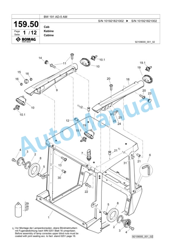 Bomag BW 191 AD-5 AM Tandem Vibratory Roller Spare Parts Catalogue 00825969-5