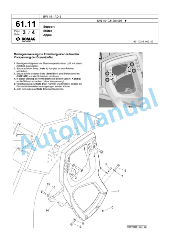 Bomag BW 191 AD-5 Tandem Vibratory Roller Spare Parts Catalogue 00824281-2