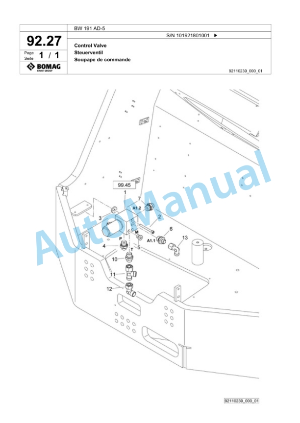 Bomag BW 191 AD-5 Tandem Vibratory Roller Spare Parts Catalogue 00825965-2