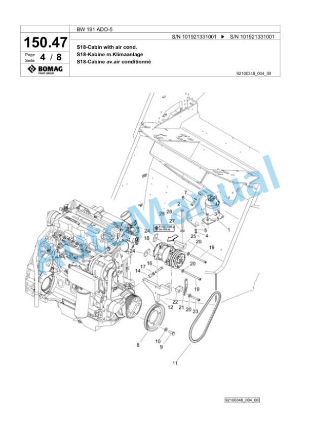 Bomag BW 191 ADO-5 Tandem Vibratory Roller Spare Parts Catalogue 00824599-4