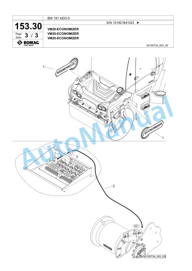 Bomag BW 191 ADO-5 Tandem Vibratory Roller Spare Parts Catalogue 00825973-4