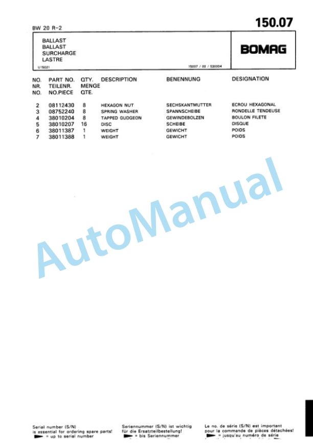 Bomag BW 20 R-2 Tire Roller Spare Parts Catalogue 00818808 FR-5