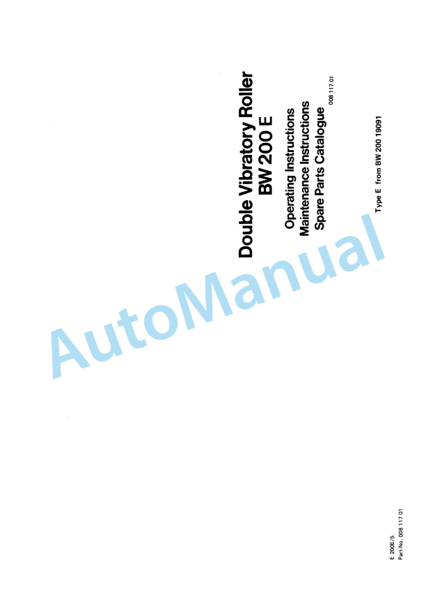 Bomag BW 200E Double Vibratory Roller Spare Parts Catalogue 00811701