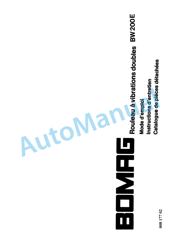 Bomag BW 200E Double Vibratory Roller Spare Parts Catalogue 00817702 FR