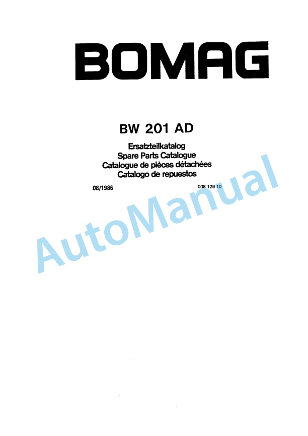 Bomag BW 201 AD Tandem Vibratory Roller Spare Parts Catalogue 00812910