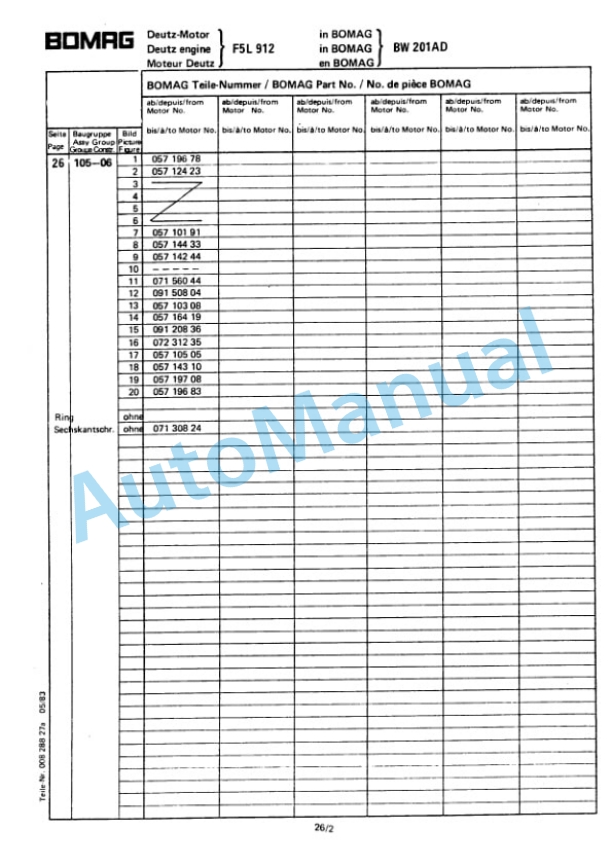 Bomag BW 201 AD Tandem Vibratory Roller Spare Parts Catalogue 00812910-3