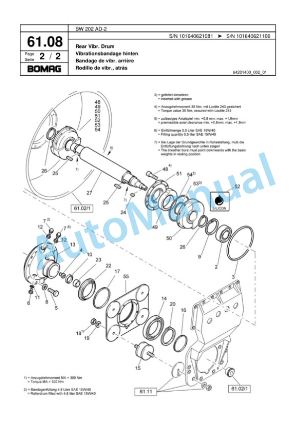 Bomag BW 202 AD-2 Tandem Vibratory Roller Spare Parts Catalogue 00817517-2
