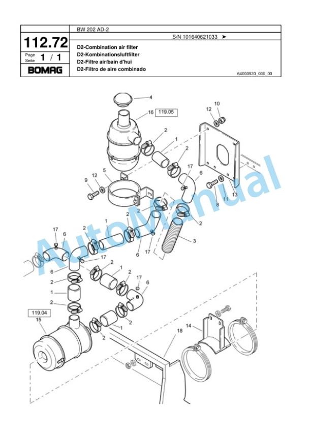 Bomag BW 202 AD-2 Tandem Vibratory Roller Spare Parts Catalogue 00817517-4