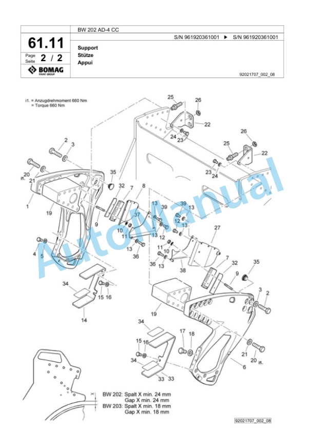 Bomag BW 202 AD-4 CC Tandem Vibratory Roller Spare Parts Catalogue 00825199-2
