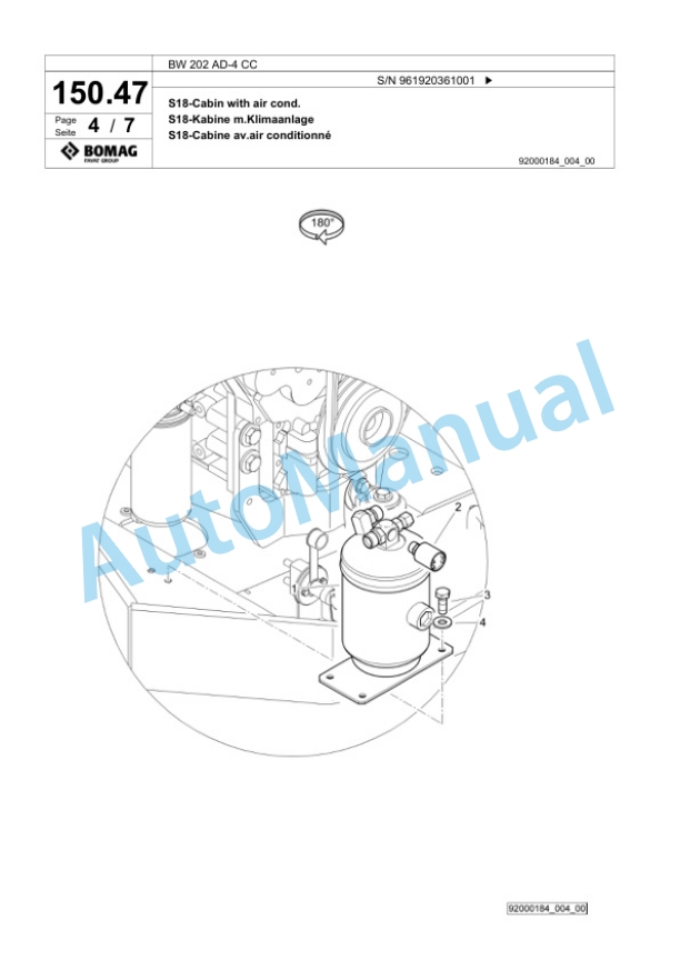 Bomag BW 202 AD-4 CC Tandem Vibratory Roller Spare Parts Catalogue 00825199-4