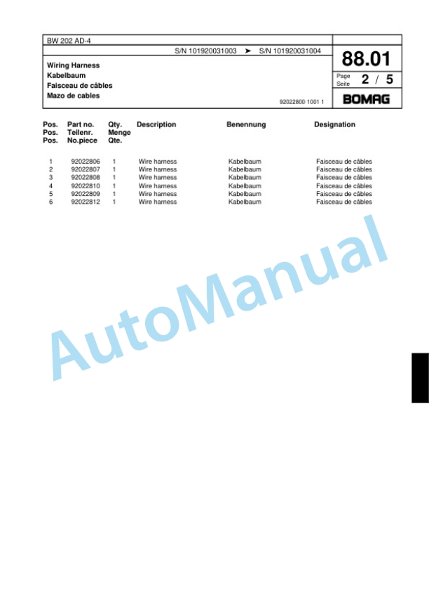 Bomag BW 202 AD-4 Tandem Vibratory Roller Spare Parts Catalogue 00817642-3
