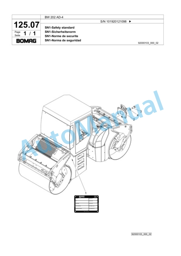 Bomag BW 202 AD-4 Tandem Vibratory Roller Spare Parts Catalogue 00818381-4